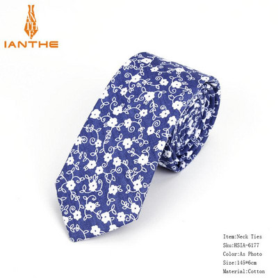 Pilnīgi jaunas vīriešu kaklasaites ar puķainiem kaklasaites vīriešiem ikdienišķas kokvilnas slaidas kaklasaites Gravata šauras kāzu jūras krāsas plānas ballītes ikdienas ziedu kaklasaites