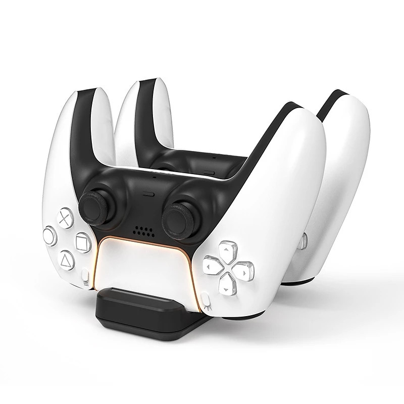 Dock de încărcare rapidă cu slot dublu Gamepad Sursă de alimentare Încărcător Stație de bază Stand cu cablu tip C pentru controler de joc fără fir PS5