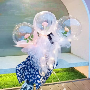 Creative Balloon Rose Flower Bouquet Gauze Bobo Ball LED λαμπερή κολώνα Διακόσμηση Σκηνή πάρτι γενεθλίων Διαρρύθμιση δωματίου γάμου