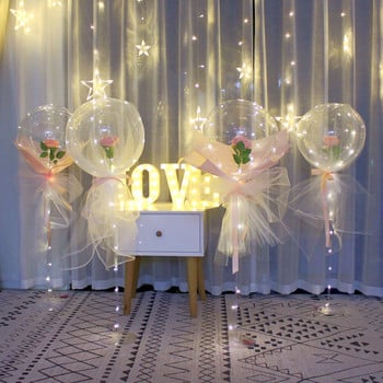 Creative Balloon Rose Flower Bouquet Gauze Bobo Ball LED λαμπερή κολώνα Διακόσμηση Σκηνή πάρτι γενεθλίων Διαρρύθμιση δωματίου γάμου