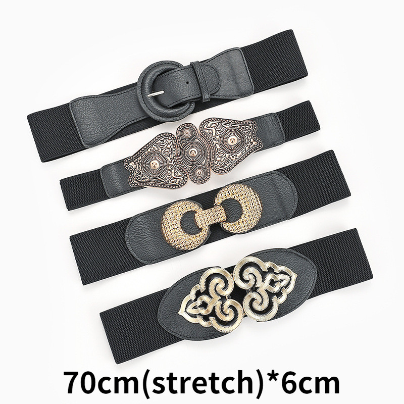 Retro remen s novom sudskom izrezbarenom kopčom Ženski modni pu rastezljivi široki pojasevi Ženska haljina Brand Design pojas 2021.
