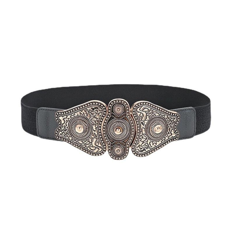 Retro remen s novom sudskom izrezbarenom kopčom Ženski modni pu rastezljivi široki pojasevi Ženska haljina Brand Design pojas 2021.