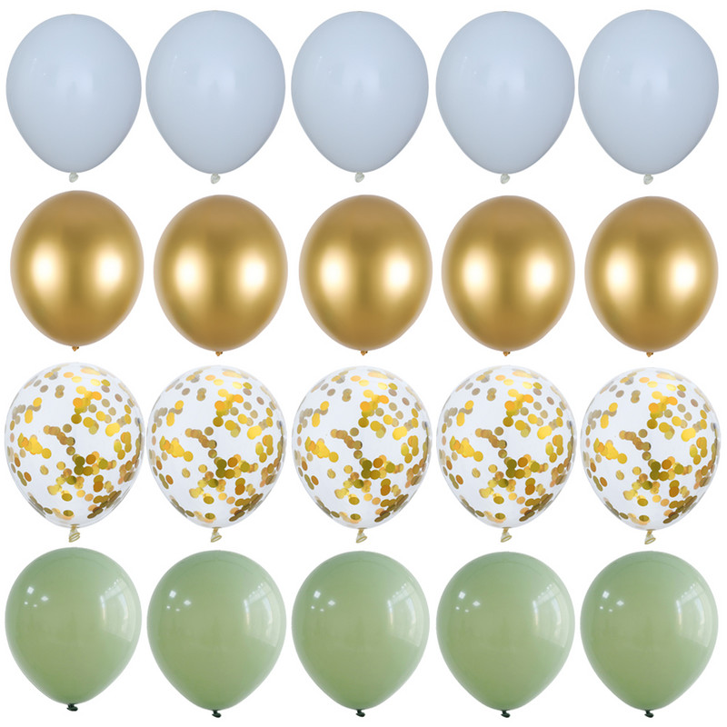 20 komada 10 inča Avokado zeleni lateks baloni Bijeli konfeti Kuglice Jungle Vjenčanje Rođendan Dekoracija doma Baby Shower Air Globos