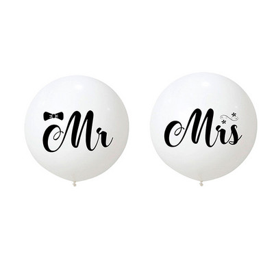 2 buc/lot 36 inch, rotund, alb, baloane cu imprimare Mr&Mrs, baloane din latex pentru nunta de Ziua Îndrăgostiților, propuneri de căsătorie, globuri cu aer, provizii pentru baloane