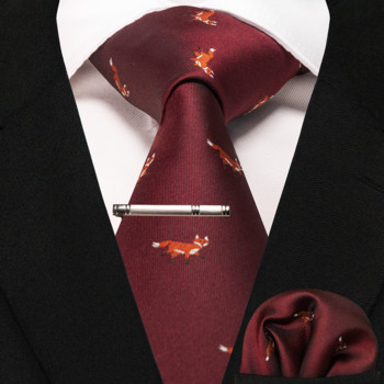 EASTEPIC Комплекти вратовръзки, включително щипки и носни кърпички Мъжки вратовръзки за костюми за свободното време Лисица Дракон Фламинго Охлюв Куче Патица Самолет