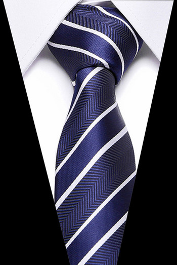 Мъжка тъмносиня луксозна вратовръзка на райе, копринена бизнес за мъже, официално сватбено парти