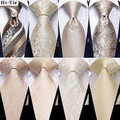 Hi-Tie Ivory Champagne Floral Design solid Cravată de nuntă din mătase pentru bărbați Manșetă de calitate Hanky Fashion Nicktie Business