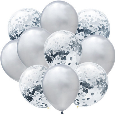 10 buc/lot amestec de baloane confetti negru argintiu decorare pentru nunta pentru petrecerea de aniversare Baloane metalice cu heliu Globo pentru baby shower cu sclipici