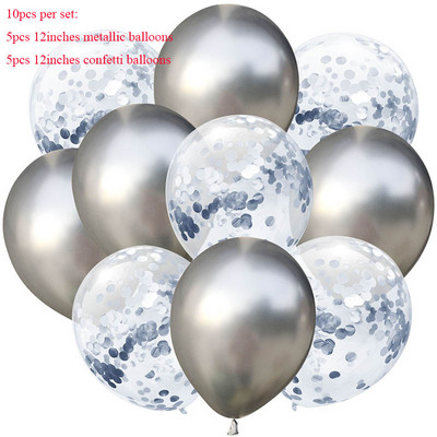 10 buc/lot amestec de baloane confetti negru argintiu decorare pentru nunta pentru petrecerea de aniversare Baloane metalice cu heliu Globo pentru baby shower cu sclipici