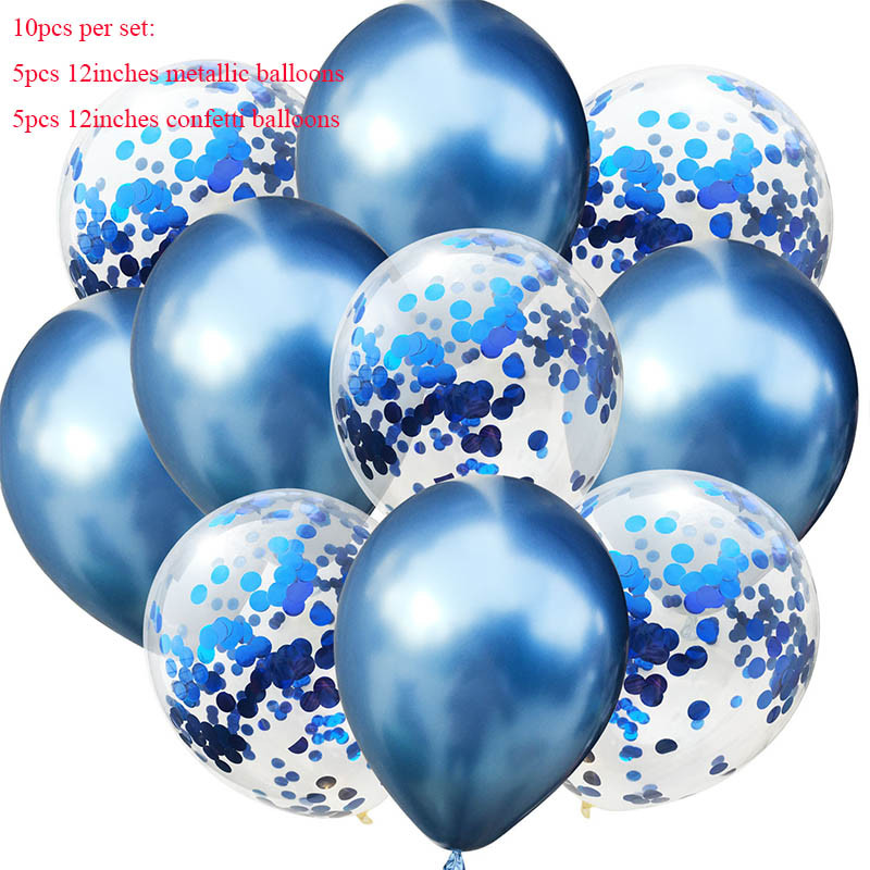 10 buc/lot amestec de baloane confetti negru argintiu decorare pentru nunta pentru petrecerea de aniversare Baloane metalice cu heliu Globo pentru baby shower cu sclipici