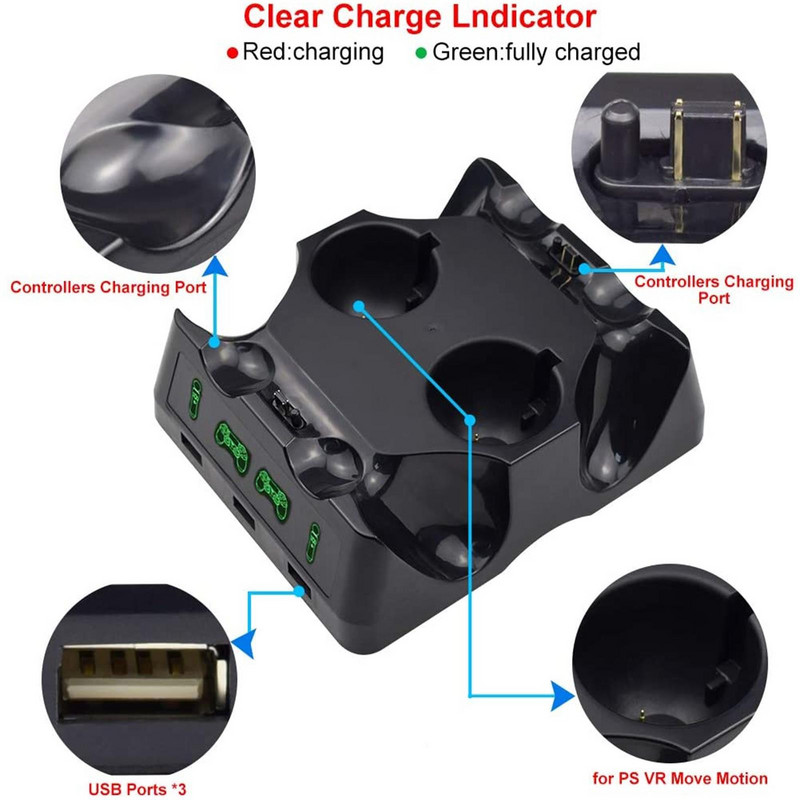 4 In1 stolni punjač za PS4 kontroler PS Move Charger Dock Quad stanica za punjenje Carregador Chargeur Cargador Ladowarka