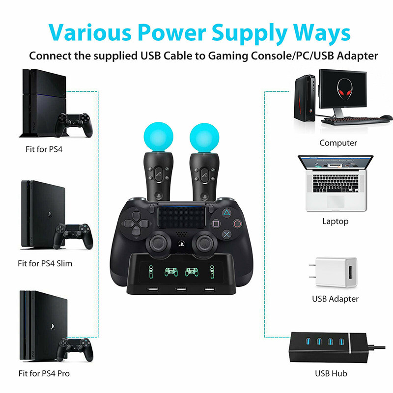Pentru adaptor gamecube Convertor 4 porturi Controler 4 în 1 Încărcător Dock Stație de încărcare rapidă Stand pentru gamepad PS4/MOVE/PS4 VR