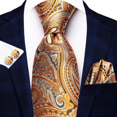 Orange Grey Paisley 2023 New Fashion Brand Γραβάτα για άντρες Σετ γραβάτα γάμου Handky Μανικετόκουμπα Δώρο Χονδρική Σχεδιαστής γραβάτας