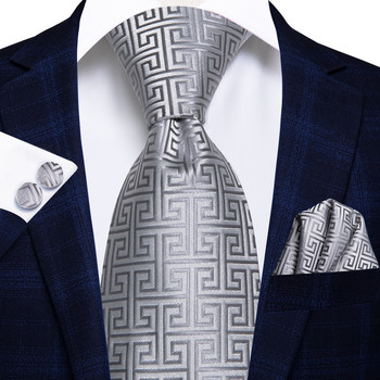 Hi-Te Luxury Silver Novelty Ανδρική γραβάτα Gravata Μεταξωτή Γραβάτα Γάμου για Άντρες Hanky Σετ μανικετόκουμπα Σχέδιο μόδας BusinessDropshipping