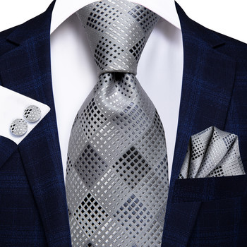 Hi-Te Luxury Silver Novelty Ανδρική γραβάτα Gravata Μεταξωτή Γραβάτα Γάμου για Άντρες Hanky Σετ μανικετόκουμπα Σχέδιο μόδας BusinessDropshipping