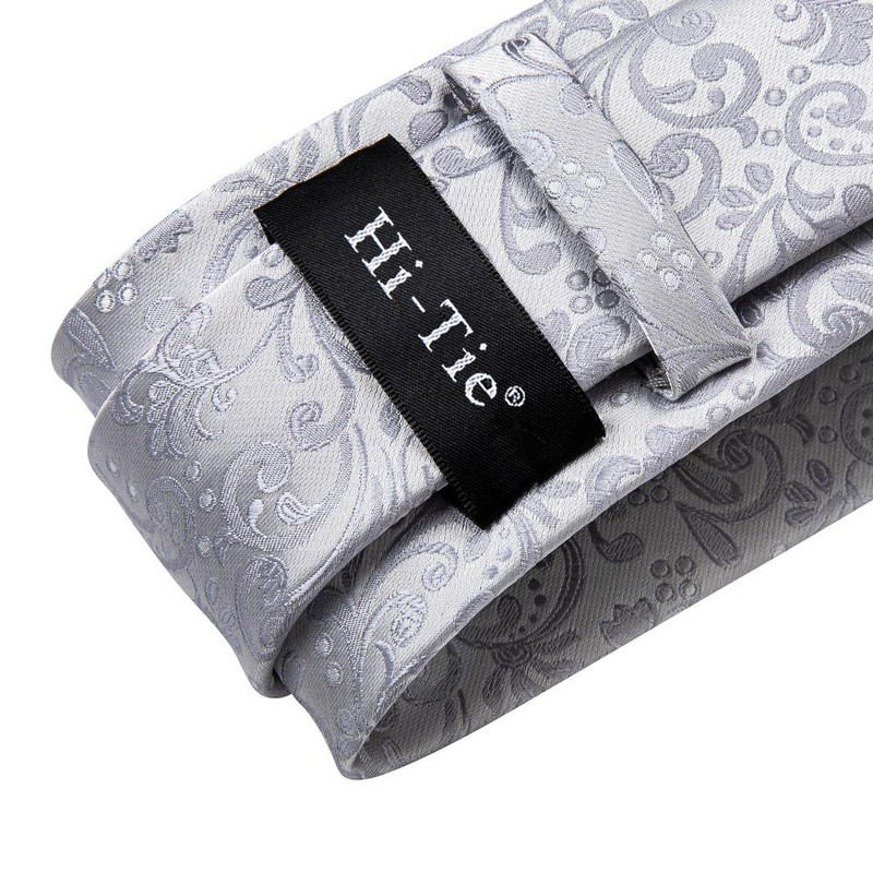 Hi-Tie luxus ezüst újdonság férfi nyakkendő Gravata selyem esküvői nyakkendő férfiaknak Hanky mandzsettagomb szett Divattervezés BusinessDropshipping