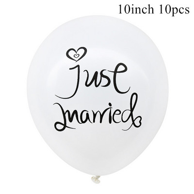 10 db Mrs Just Married Banner Latex léggömbök Nyomtatott kerek léggömb léggömb esküvői esküvői parti dekorációhoz