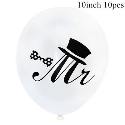 10 db Mrs Just Married Banner Latex léggömbök Nyomtatott kerek léggömb léggömb esküvői esküvői parti dekorációhoz