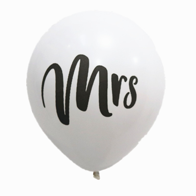 10 db Mrs Just Married Banner Latex léggömbök Nyomtatott kerek léggömb léggömb esküvői esküvői parti dekorációhoz