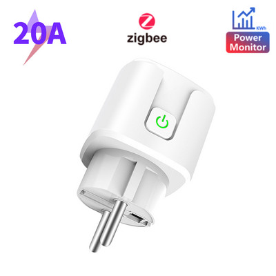 20 A WiFi/Zigbee viedligzda EU Tuya viedais spraudnis ar jaudas mērītāju sadzīves tehnikai Viedā māja darbojas ar Alexa Google sākumlapu