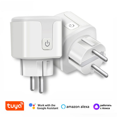 Tuya 20A Wifi / Zigbee 3.0 EU Smart Plug Power Mornitor Energy-saving Timer Socket Work with Alexa Google Home Yandex Alice