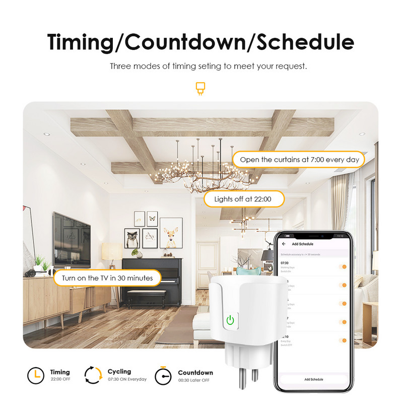 Tuya 20A Wifi / Zigbee 3.0 EU Smart Plug Power Mornitor Enerģijas taupīšanas taimera ligzda Darbs ar Alexa Google Home Yandex Alice