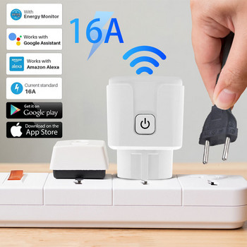 Tuya WiFi Smart Plug 16A EU Smart Socket with Power Monitoring Λειτουργία χρονισμού Φωνητικός έλεγχος μέσω Alexa Google Home Yandex