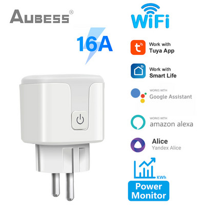 Tuya WiFi Smart Plug 16A EU Smart Socket With Power Monitoring Timing Function Voice Control Via Alexa Google Home Yandex
