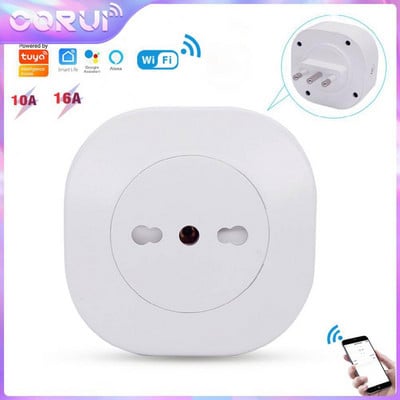 Corui Tuya WiFi Smart Socket 16A / 10A италиански щепсел Гласово/дистанционно управление Функция за време Поддръжка Alexa Google Home Smartlife