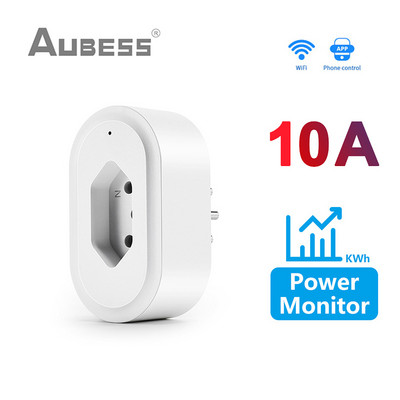 WiFi viedais spraudnis 10A 16A Brazīlija strāvas kontaktligzda Strāvas ligzda Strāvas monitora laiks, izmantojot Tuya Smart Life lietotni Balss vadība Alexa Google sākumlapa