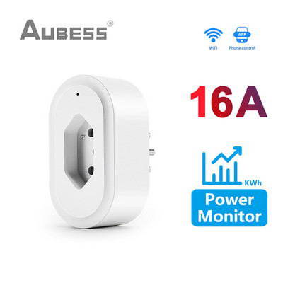 WiFi viedais spraudnis 10A 16A Brazīlija strāvas kontaktligzda Strāvas ligzda Strāvas monitora laiks, izmantojot Tuya Smart Life lietotni Balss vadība Alexa Google sākumlapa