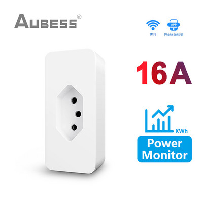 WiFi viedais spraudnis 10A 16A Brazīlija strāvas kontaktligzda Strāvas ligzda Strāvas monitora laiks, izmantojot Tuya Smart Life lietotni Balss vadība Alexa Google sākumlapa