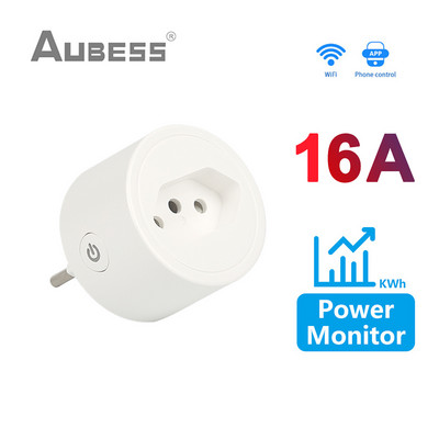 WiFi viedais spraudnis 10A 16A Brazīlija strāvas kontaktligzda Strāvas ligzda Strāvas monitora laiks, izmantojot Tuya Smart Life lietotni Balss vadība Alexa Google sākumlapa