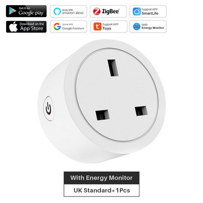 Zigbee Tuya Smart Plug 16A Apvienotās Karalistes viedligzdas barošanas monitora laiks SmartLife APP balss vadība darbojas ar Google Home Alexa