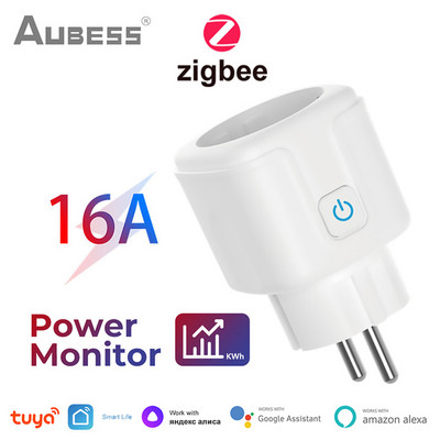 Priză inteligentă 20A Tuya Zigbee 3.0 Mini priză Smart Home Priza de măsurare a energiei Funcționează cu Alexa Google Home Alice Hub Necesar