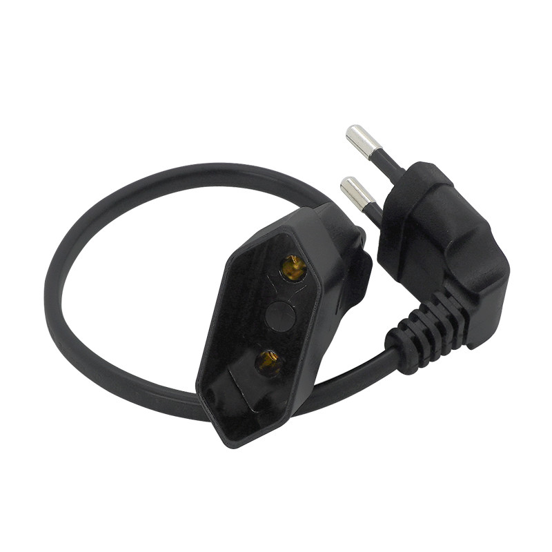 „Europea“ 90 laipsnių vyriškas kištukas su kištukiniu lizdu maitinimo prailginimo kabelis, skirtas asmeniniam kompiuteriui PDU 0,3 m / 0,6 m / 1,8 m EU 2 šakų lenkimo kampinis laidas
