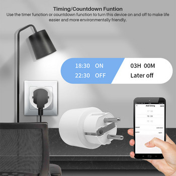 Tuya Wifi Smart Plug 20A с монитор за захранване Smart Life App Дистанционно управление Интелигентен контакт Съвместим с Alexa Google Home