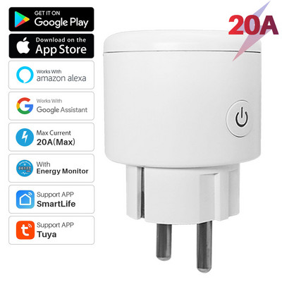 Tuya Wifi nutikas pistik 20A koos toitemonitoriga Smart Life App kaugjuhtimispuldi intelligentne pistikupesa, mis ühildub Alexa Google Home`iga