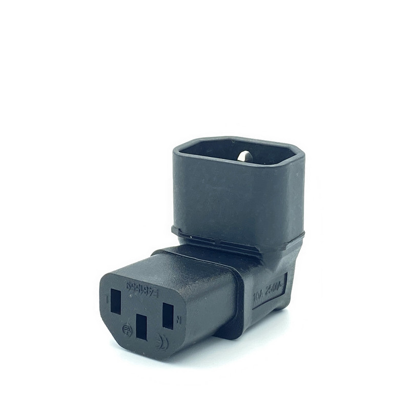 IEC 320 C14 līdz C13 kreisā labā leņķa maiņstrāvas adapteris IEC 3 polu IEC 320 3 kontaktu vīrišķais-sievietes pagarinājums 90 grādiem uz leju uz augšu leņķis maiņstrāvas pārveidotājs