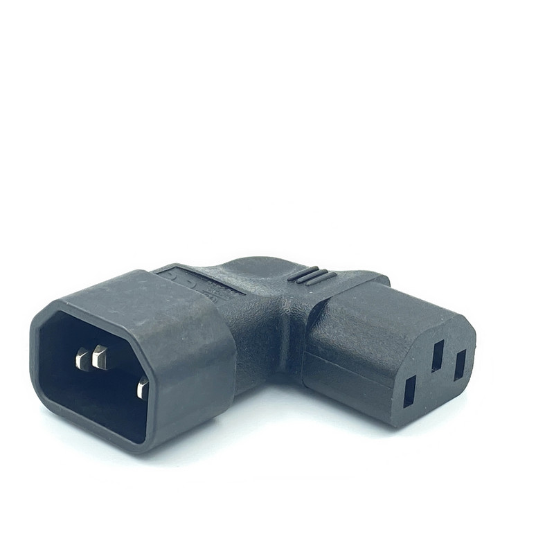IEC 320 C14 līdz C13 kreisā labā leņķa maiņstrāvas adapteris IEC 3 polu IEC 320 3 kontaktu vīrišķais-sievietes pagarinājums 90 grādiem uz leju uz augšu leņķis maiņstrāvas pārveidotājs