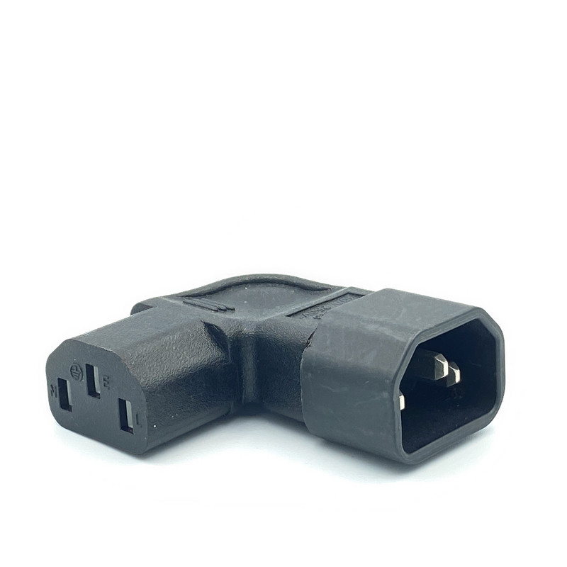 IEC 320 C14 līdz C13 kreisā labā leņķa maiņstrāvas adapteris IEC 3 polu IEC 320 3 kontaktu vīrišķais-sievietes pagarinājums 90 grādiem uz leju uz augšu leņķis maiņstrāvas pārveidotājs