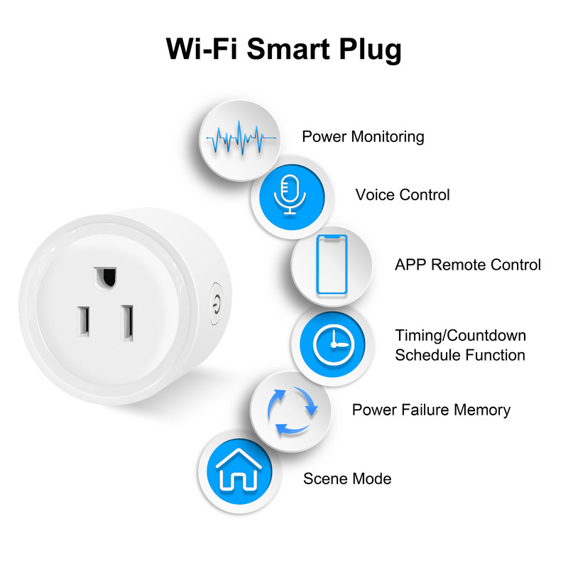 Inteligentná Wifi zásuvka US, mini zásuvka, diaľkové ovládanie pomocou aplikácie Smart Life s hlasovým ovládaním, funguje s Google Home Alexa, nevyžaduje Hub