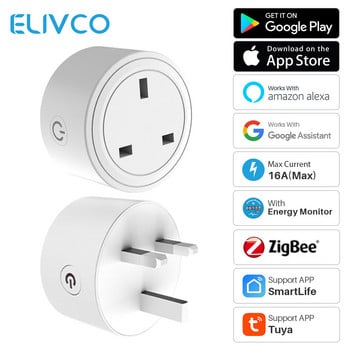 UK Tuya Zigbee/Wifi Socket 16A Smart Plug Smart Life APP работи с Alexa Google Assistant Гласов контрол Монитор Монитор Време