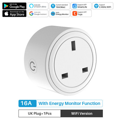 UK Tuya Zigbee/Wifi utičnica 16A Smart Plug Smart Life APP radi s Alexa Google Assistant Glasovna kontrola Power Monitor Timing