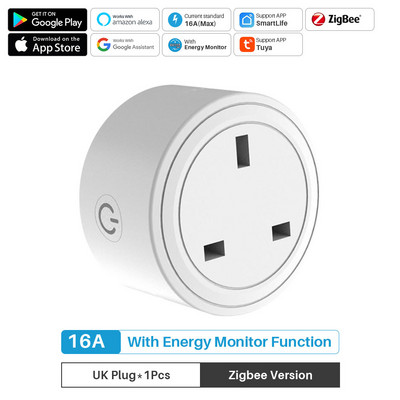UK Tuya Zigbee/Wifi utičnica 16A Smart Plug Smart Life APP radi s Alexa Google Assistant Glasovna kontrola Power Monitor Timing