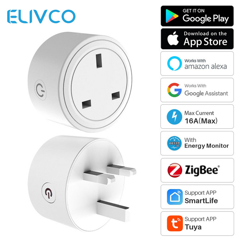 UK Tuya Zigbee/Wifi utičnica 16A Smart Plug Smart Life APP radi s Alexa Google Assistant Glasovna kontrola Power Monitor Timing