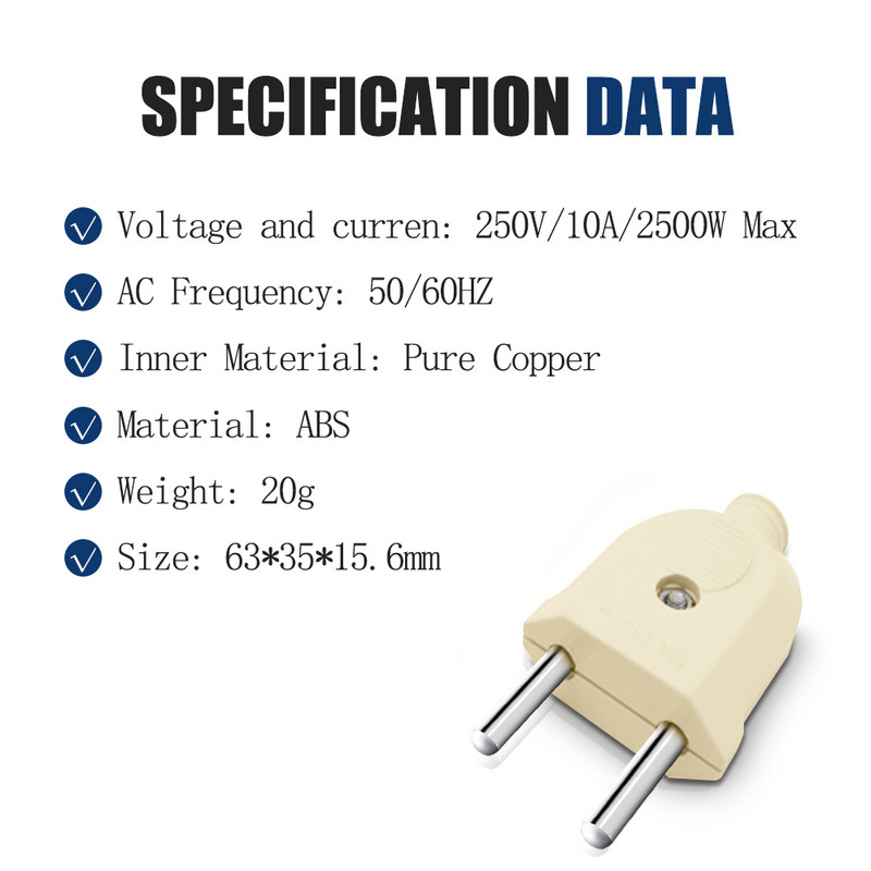 Adaptor de priză pentru Coreea Europeană Adaptor de priză 2 pini Conector electric CA Masculin Femeie Sârmă Recablabil Prelungitor detașabil