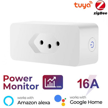 Разпродажба Tuya WiFi 16A Бразилски стандартен интелигентен щепсел с монитор за захранване Zigbee Smart Plug е подходящ за Alexa Google Home