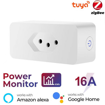 Rasprodaja Tuya WiFi 16A brazilski standardni pametni utikač s monitorom napajanja Zigbee pametni utikač prikladan je za Alexa Google Home