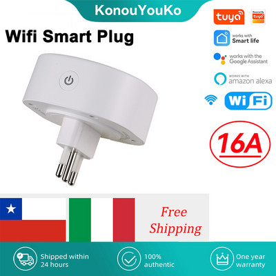 16A Chile Italy Wifi Smart Plug Tuya Smart Home Wireless Power Socket Outlet Timer Home Appliance Voice Control for Alexa Google